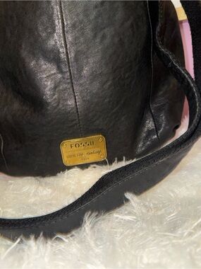 Fossil Black Leather Shoulder Hobo with Gold Hardware